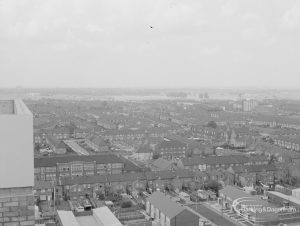 View from top of Thaxted House, Siviter Way, Dagenham, showing dense housing towards Heathway, looking from west, 1967