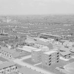 View from top of Thaxted House, Siviter Way, Dagenham, showing John Parker Close (in foreground) and flats, looking north-west, 1967