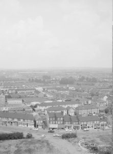 Housing, showing view from Thaxted House, Siviter Way, Dagenham looking north to horizon across Church Elm Lane, and showing parks, 1967