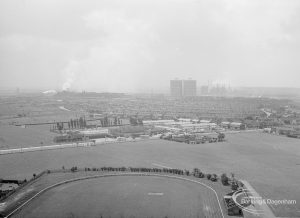 Housing, showing view from Thaxted House, Siviter Way, Dagenham of Old Dagenham Park and Sports Stadium (foreground) and Ford Motor Company (beyond), 1967