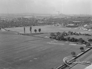 Housing, showing view from Thaxted House, Siviter Way, Dagenham of Old Dagenham Park playing fields, 1967