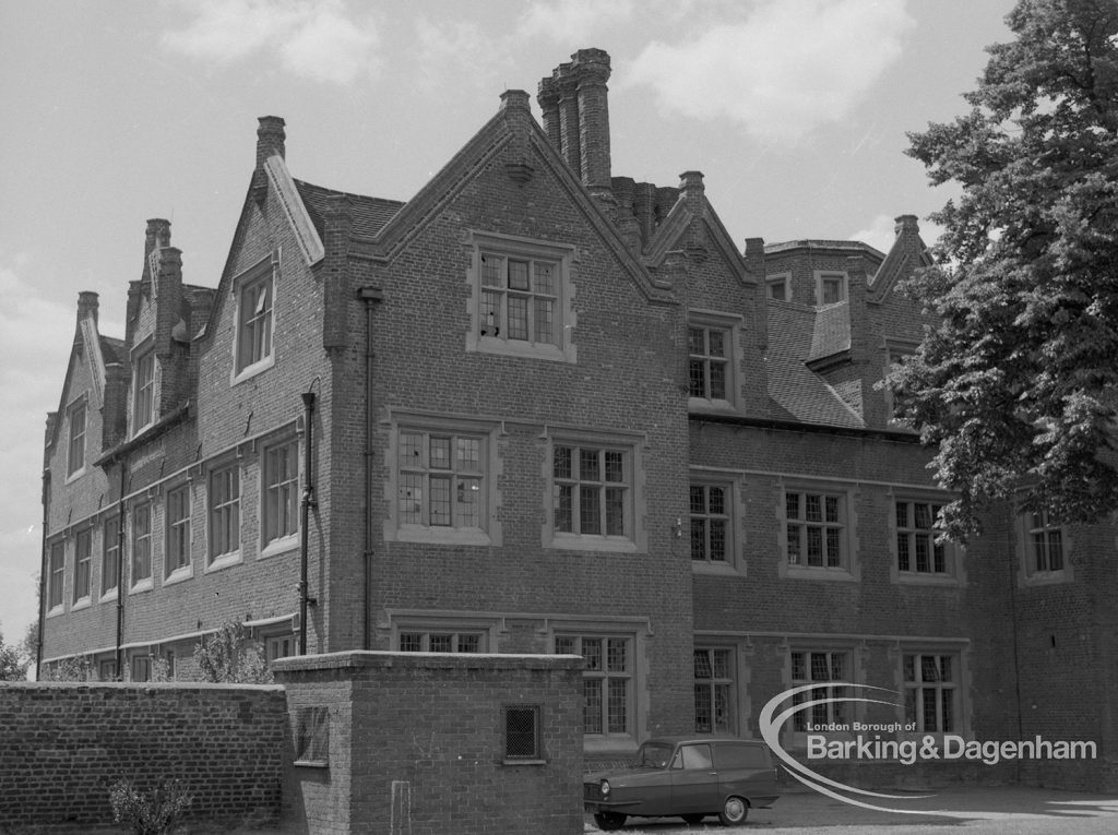 Eastbury House, Barking after restoration, showing detail of the east end of north exterior, with east exterior shown, 1967