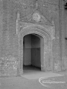 Eastbury House, Barking after restoration, showing the shapely moulded brick entrance doorway and pediment, 1967