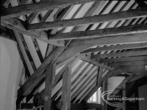 Eastbury House, Barking after restoration, showing fine timbering in open roof, 1967