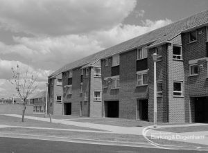 Housing development at John Burns Drive, showing three-storey dwellings with projecting rooms, 1967