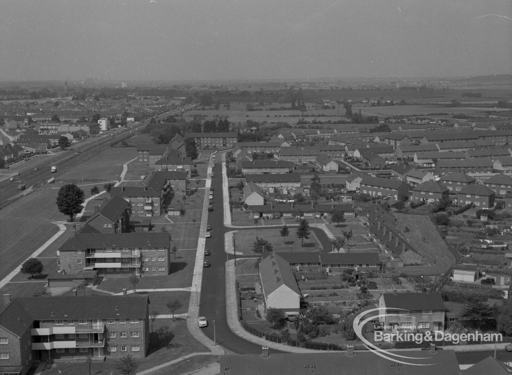 View from roof of Highview House, Hatch Grove, Chadwell Heath of Marks Gate estate, looking west along Padnall Road, 1967