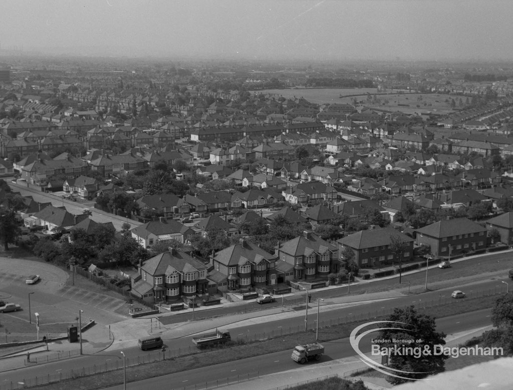 View from roof of Highview House, Hatch Grove, Chadwell Heath looking south-west across Chadwell Heath to St Chad’s Park, 1967