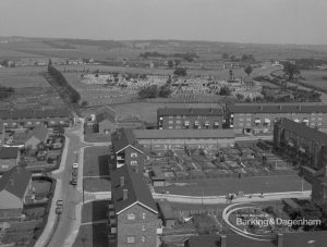 View from roof of Highview House, Hatch Grove, Chadwell Heath looking north across Bagleys Spring and Rams Grove to Marks Gate Cemetery, 1967
