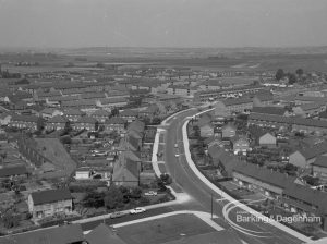 View from roof of Highview House, Hatch Grove, Chadwell Heath looking north-west along curving Rose Lane from junction with Padnall Road, 1967