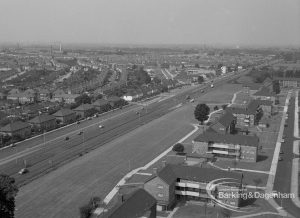 View from roof of Highview House, Hatch Grove, Chadwell Heath looking down Eastern Avenue to Ilford, with new Marks Gate housing on right, 1967