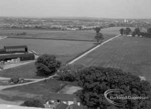 View from roof of Highview House, Hatch Grove, Chadwell Heath of the track from Crown Farm leading towards Romford, 1967