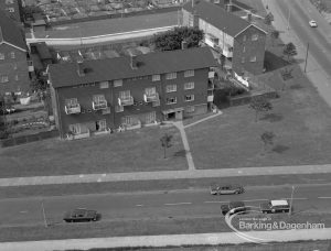 View from roof of Highview House, Hatch Grove, Chadwell Heath looking north, of houses in angle of Whalebone Lane and Rose Lane, 1967