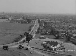 View from roof of Highview House, Hatch Grove, Chadwell Heath looking south across Chadwell Heath High Road to the river, 1967