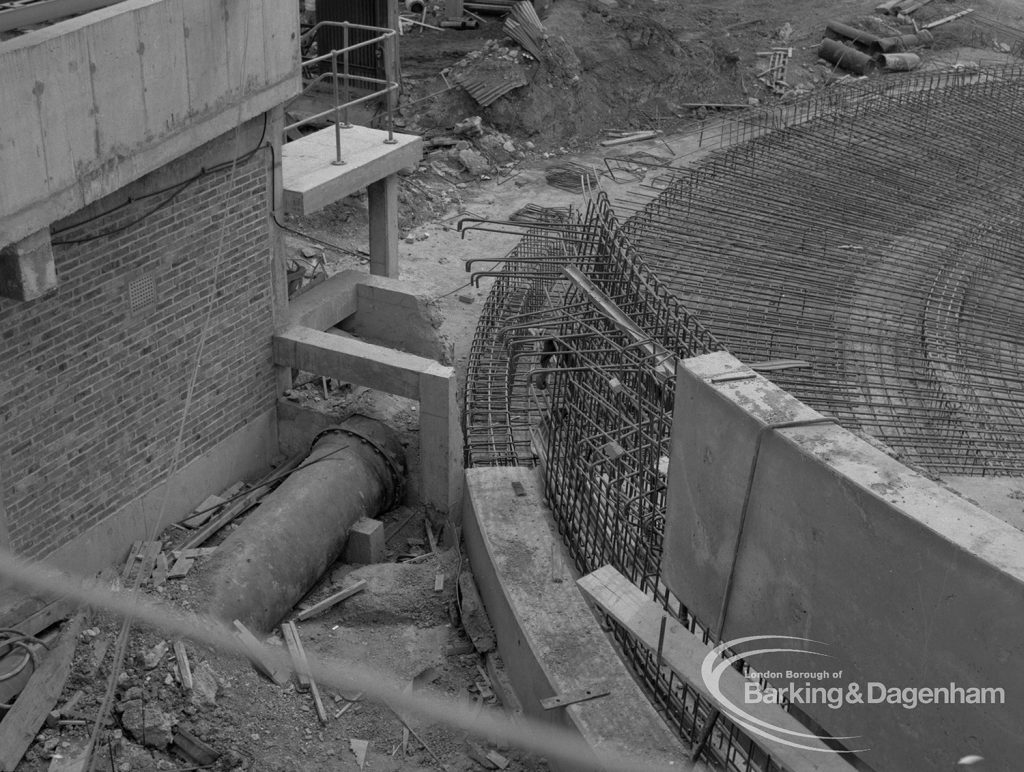 Sewage Works Reconstruction (Riverside Treatment Works) XVIII, showing details of pipe connected to circular web of steel, 1967