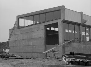 Sewage Works Reconstruction (Riverside Treatment Works) XVIII, showing concrete slabs and glazing of surface building, 1967
