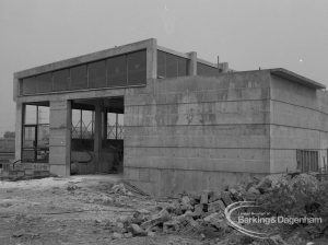 Sewage Works Reconstruction (Riverside Treatment Works) XVIII, showing blind-walled construction with elevated tanks [see also EES12197], 1967