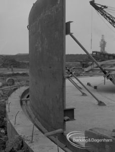 Sewage Works Reconstruction (Riverside Treatment Works) XVIII, showing section of curved metal wall in situ, 1967