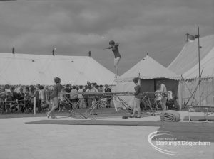 Dagenham Town Show 1967, showing girls in action on trampoline, 1967