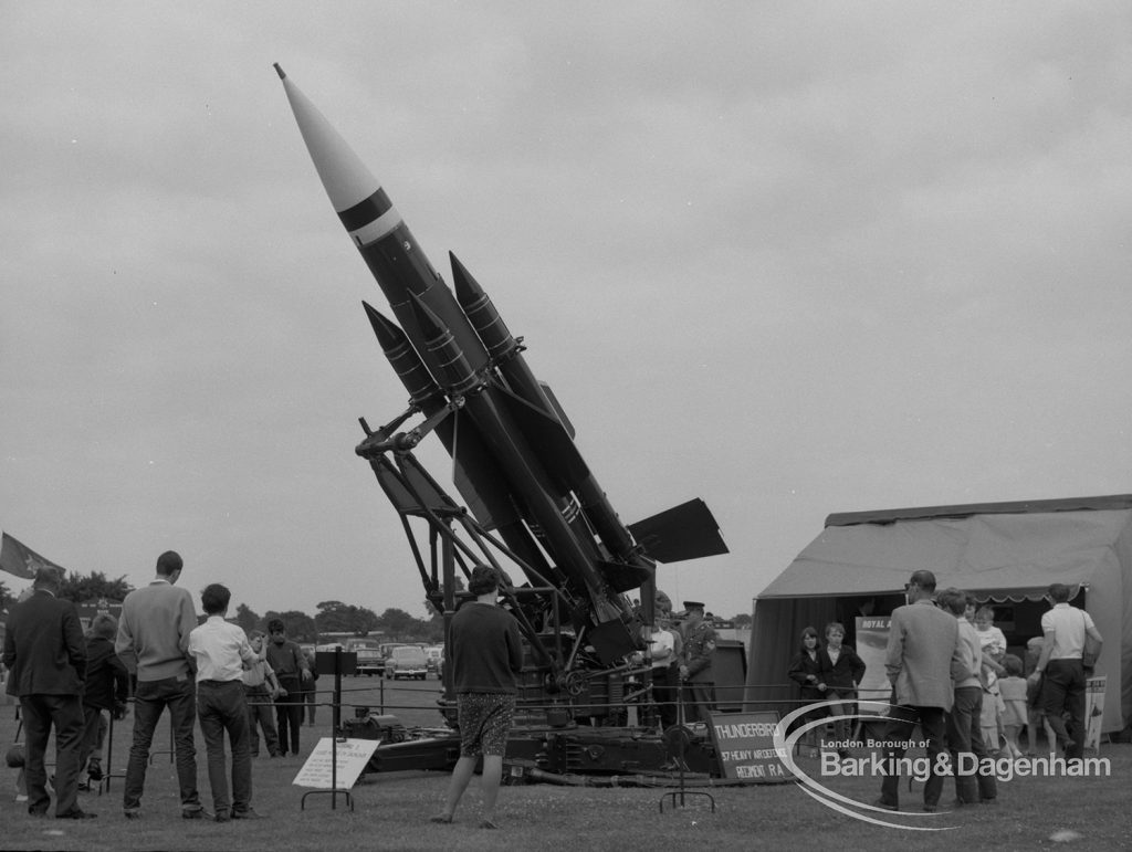 Dagenham Town Show 1967, showing Army display, with guided missile launcher and viewers, 1967