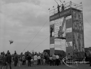 Dagenham Town Show 1967, showing Parachute Regiment display with jumping tower and spectators, 1967