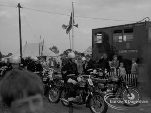 Dagenham Town Show 1967, showing Royal Marines Motorcycle Team Display, with the team leaving the arena, 1967