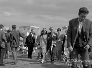 Dagenham Town Show 1967, showing a beauty queen and escort in crowd, 1967