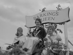 Dagenham Town Show 1967, showing ‘Barking’s Queen’ and attendants on floral float [see also EES12259 and EES12262], 1967