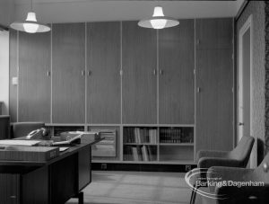 London Borough of Barking Town Clerk’s Office, showing wood cupboards, 1967