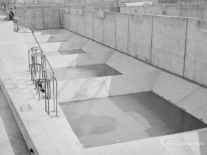 Sewage Works Reconstruction (Riverside Treatment Works) XIX, showing series of shallow, oblong storage tanks, 1967