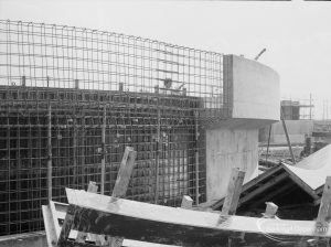 Sewage Works Reconstruction (Riverside Treatment Works) XIX, showing segment of steel rods used for reinforced wall, 1967