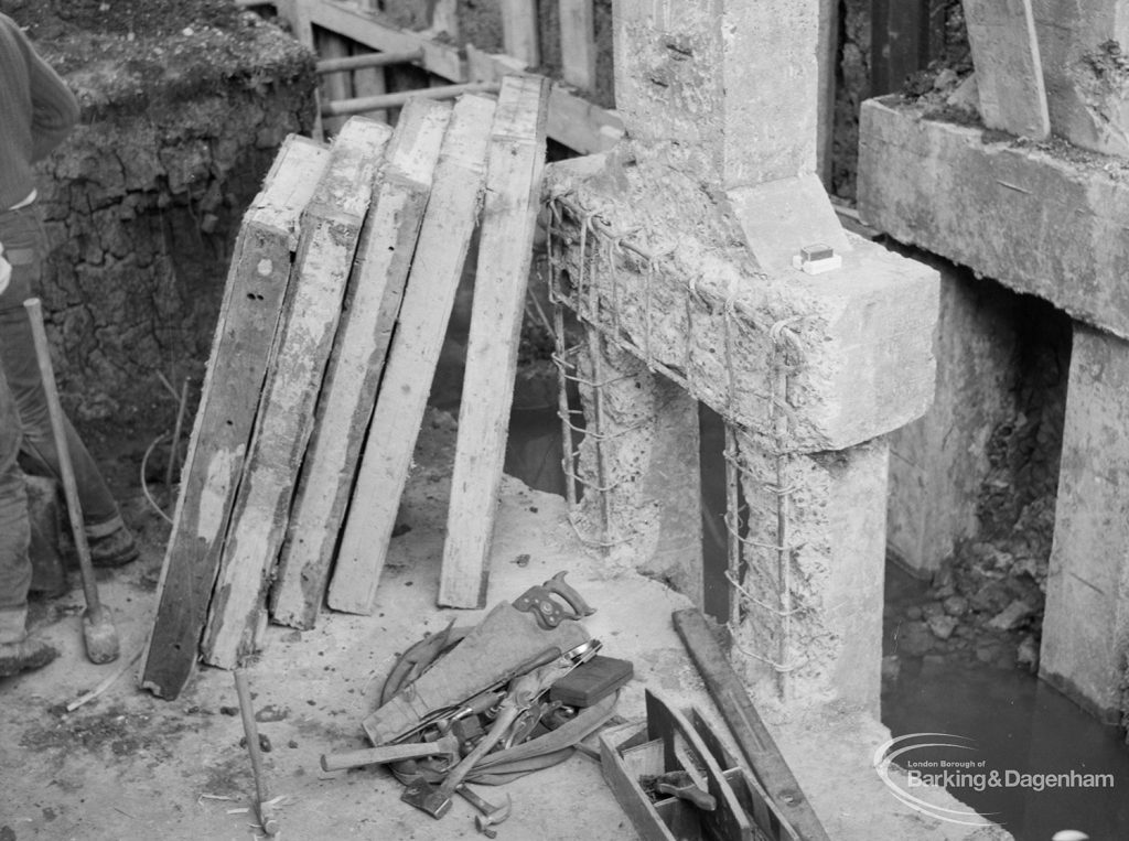 Sewage Works Reconstruction (Riverside Treatment Works) XIX, showing sturdy concrete feet, 1967