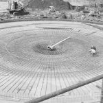 Sewage Works Reconstruction (Riverside Treatment Works) XIX, showing the radiating steel rods of a digester, 1967