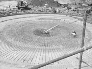 Sewage Works Reconstruction (Riverside Treatment Works) XIX, showing the radiating steel rods of a digester, 1967