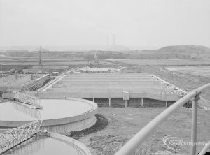 Sewage Works Reconstruction (Riverside Treatment Works) XIX, showing digesters and series of long tanks, looking south, 1967