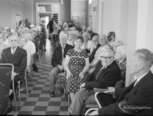 Old People’s Welfare, showing guests on extreme right of hall at twenty-first anniversary celebration of Park Old Folk’s Centre, Rectory Road, Dagenham, 1967