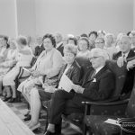 Old People’s Welfare, showing angled view of front rows of audience at twenty-first anniversary celebration of Park Old Folk’s Centre, Rectory Road, Dagenham, 1967