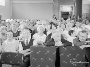 Old People’s Welfare, showing view of audience to left of gangway at twenty-first anniversary celebration of Park Old Folk’s Centre, Rectory Road, Dagenham, 1967