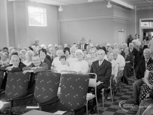 Old People’s Welfare, showing view from the speakers’ platform looking left at twenty-first anniversary celebration of Park Old Folk’s Centre, Rectory Road, Dagenham, 1967