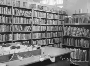Bookshelves in temporary Barking Central Library in old Billiard Hall, off East Street, 1967