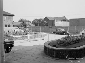 View from Barking Town Hall forecourt with raised flowerbeds, looking north-east, 1967