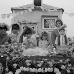 Barking Carnival 1967, showing six children on rear section of flower-bedecked float, 1967