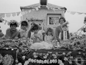 Barking Carnival 1967, showing six children on rear section of flower-bedecked float, 1967