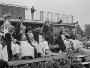 Barking Carnival 1967, showing group of beauty and carnival queens from Essex Towns and Mayor Councillor William Noyce JP speaking, 1967