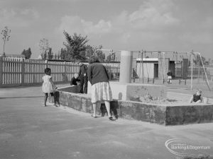 London Borough of Barking Works Department children’s playground in Oval Road North, Dagenham, showing children playing in sandpit, 1967