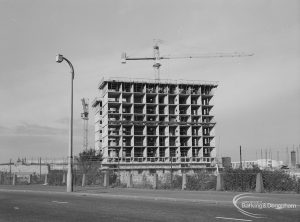 Housing development, showing view of new block of flats at Becontree Heath [see also EES12495], 1967
