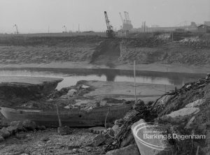 Sewage Works Reconstruction (Riverside Treatment Works) XX, showing debris at low tide at Barking Creek outfall, 1967