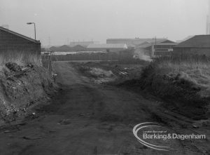 Sewage Works Reconstruction (Riverside Treatment Works) XX, showing roadway cut through marsh at Barking Creek outfall, 1967