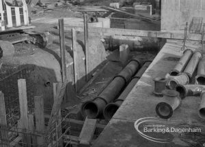 Sewage Works Reconstruction (Riverside Treatment Works) [French’s Contract at Rainham] XX, showing pipes to enter pumping room laid out, 1967