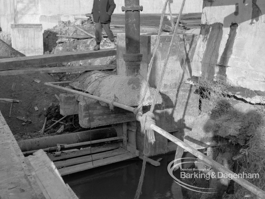 Sewage Works Reconstruction (Riverside Treatment Works) [French’s Contract at Rainham] XX, showing clearing of old piping from trench, 1967