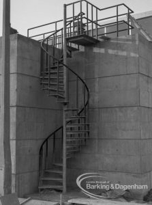 Sewage Works Reconstruction (Riverside Treatment Works) XX, showing a spiral staircase leading to sluices, 1967